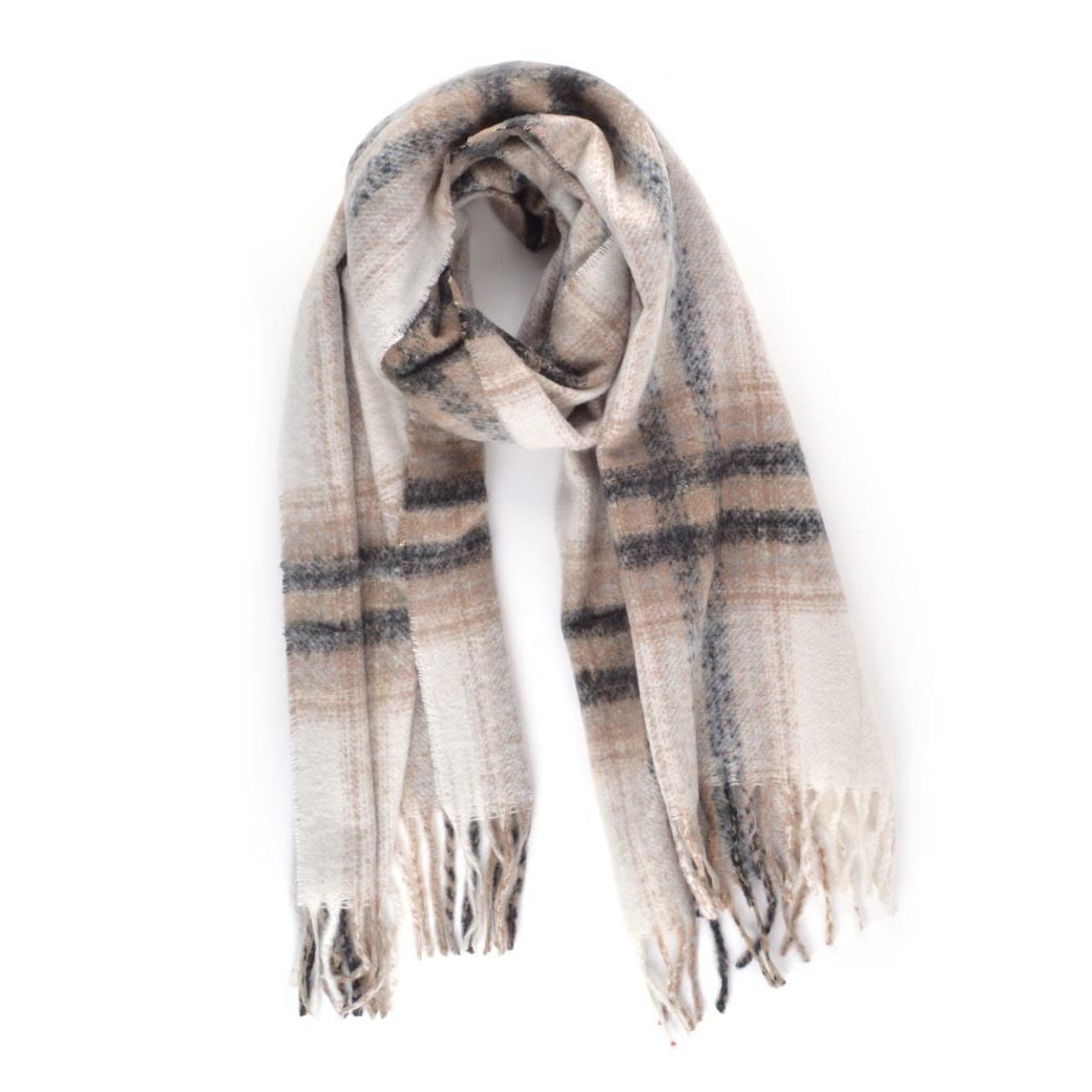 COOSZ_sjaal creme, camel en antraciet