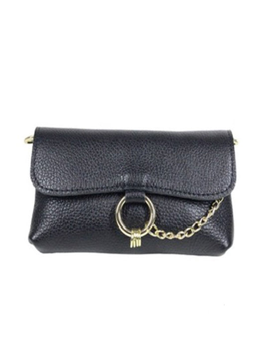 Lederen schoudertasje met ring en ketting