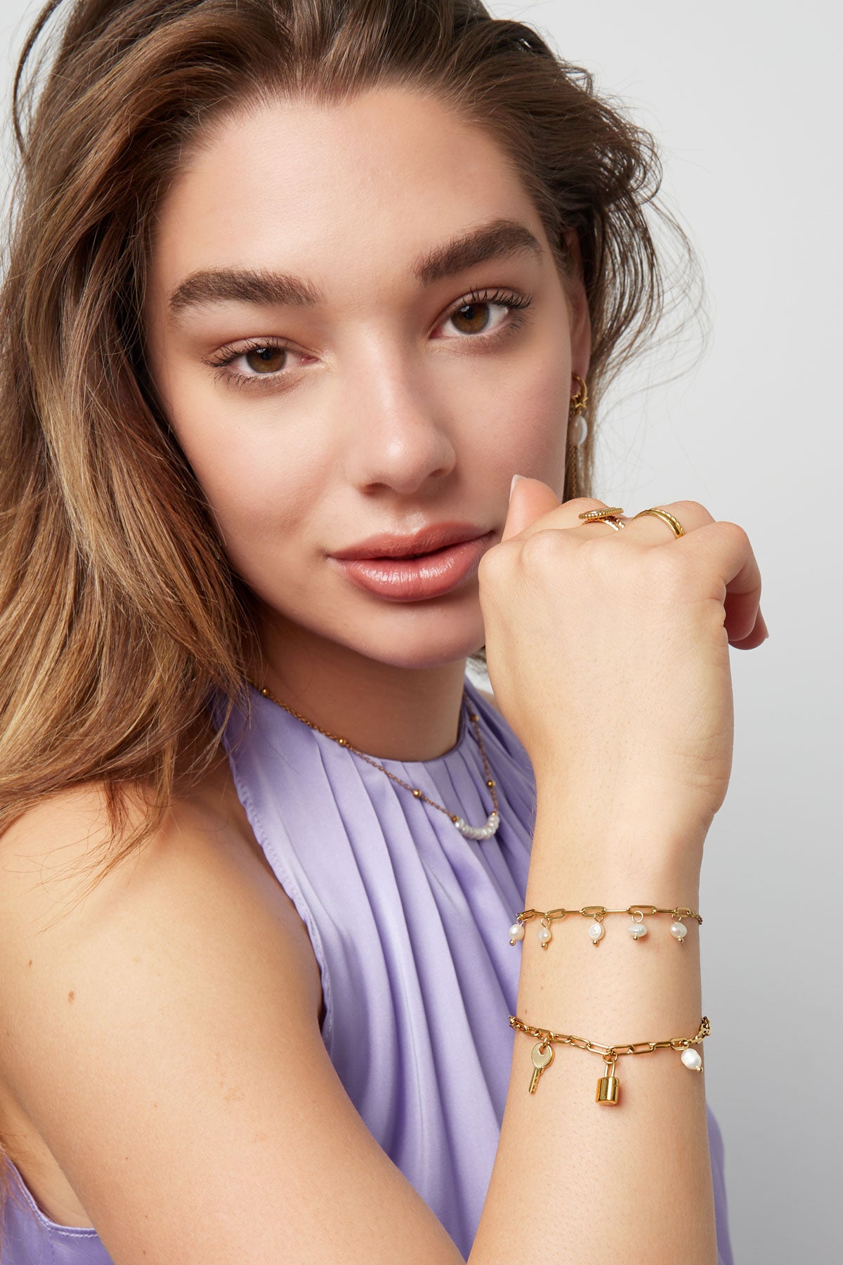 Schakel armband met parels