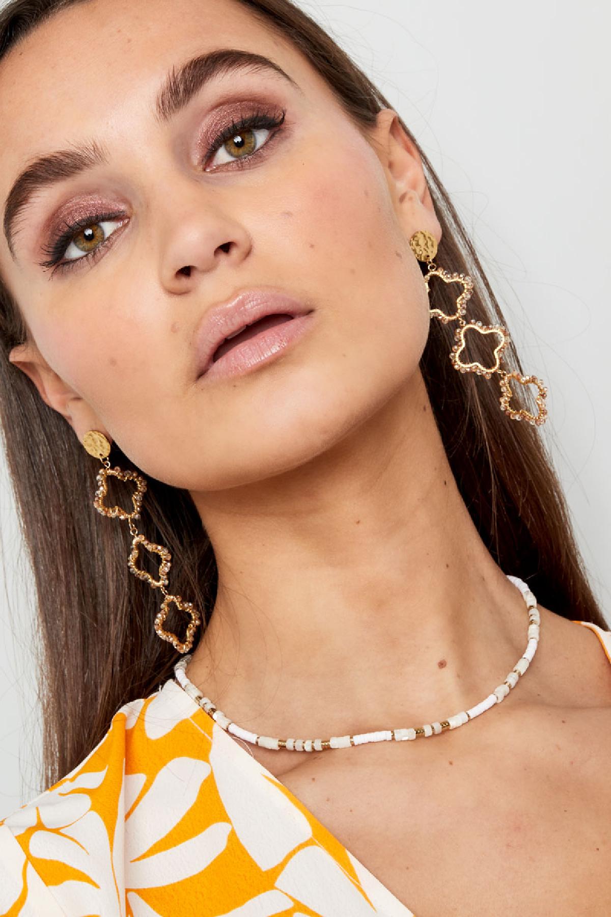 Oorbellen drie klavers met kralen Paars