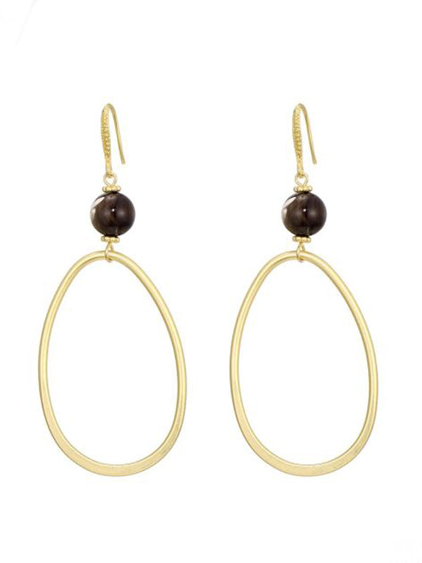 Gouden statement oorbellen dames - Bruine druppel