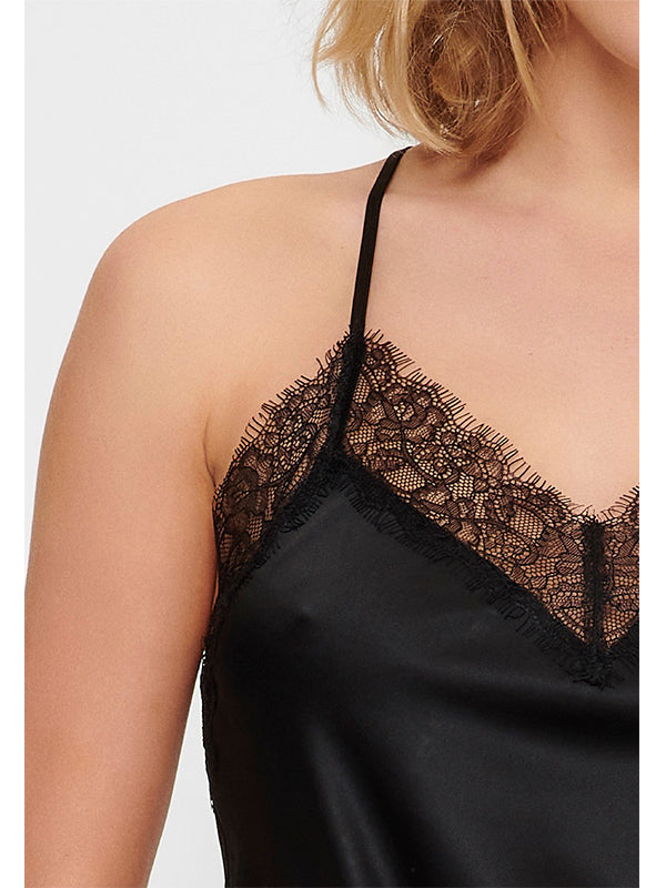 Shortama zijden zwart met kant