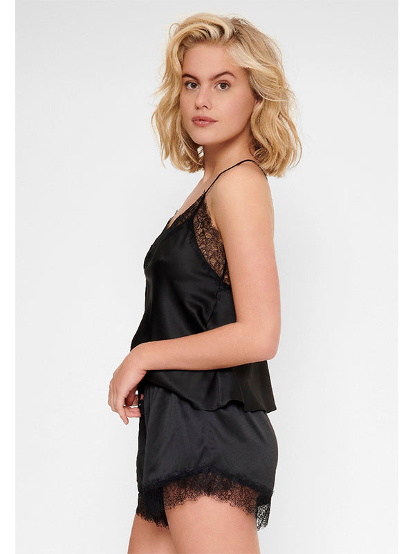 Shortama zijden zwart met kant