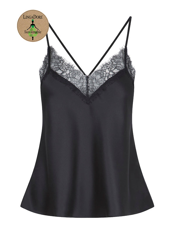 Shortama zijden zwart met kant