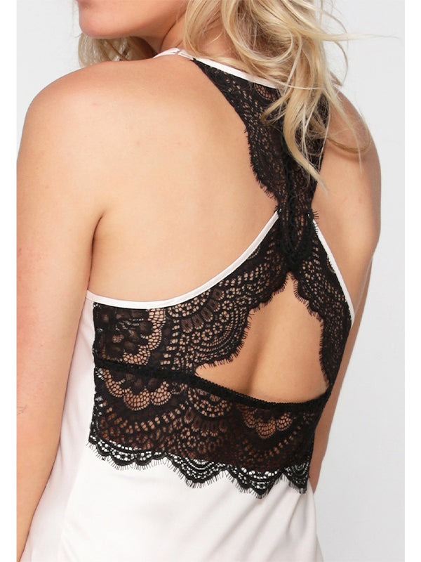 Nachtjurkje Off-white met zwart kant