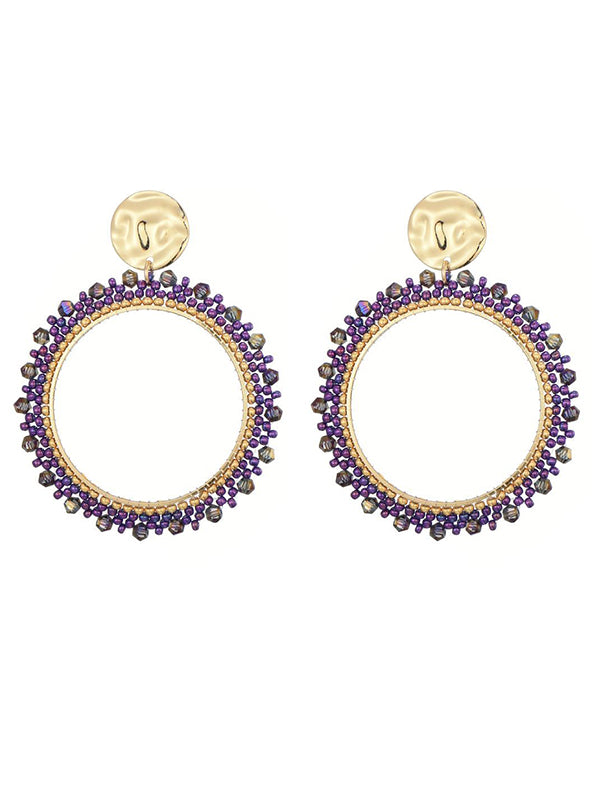 Goudkleurige oorbellen met paarse miyuki beads