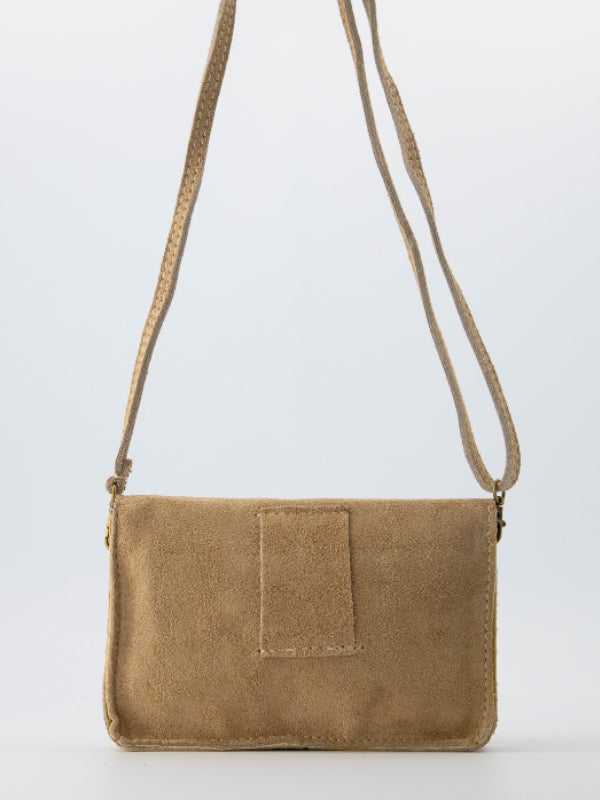 Suede schoudertasje ecru