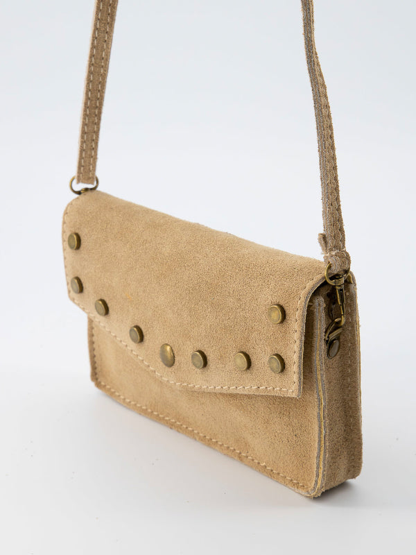 Suede schoudertasje ecru