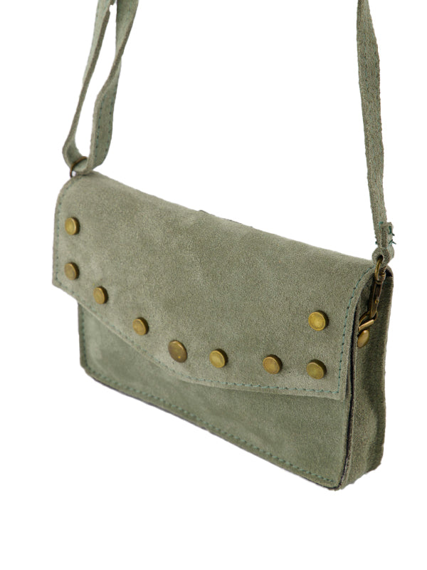 Suede schoudertasje groen