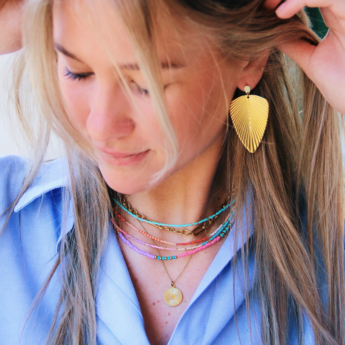 Bazou | Kralen ketting roze/borderladen/naakt