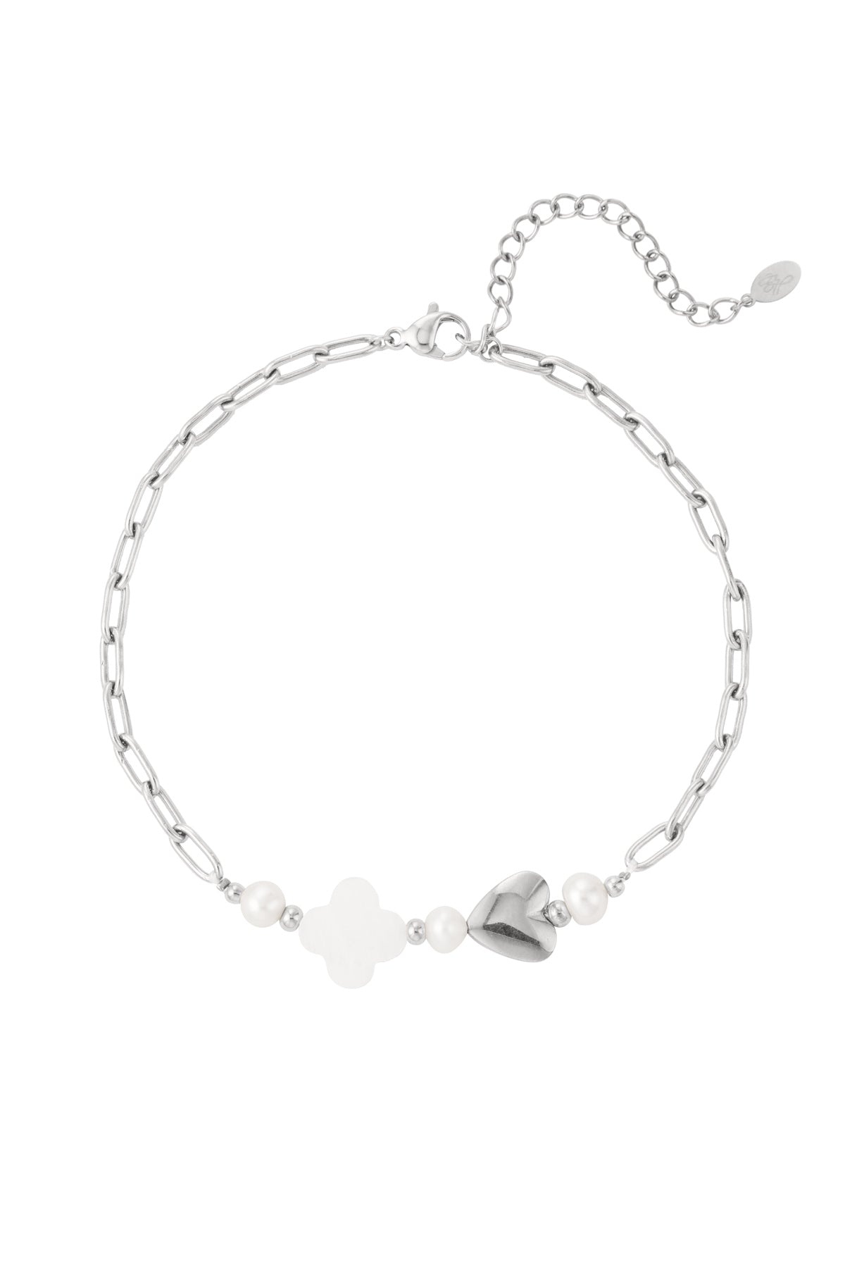 Enkelbandje zilver |  met een hartje en een klavertje