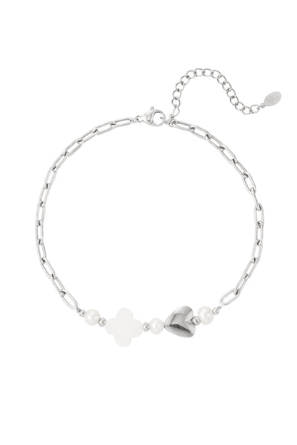 Enkelbandje zilver |  met een hartje en een klavertje