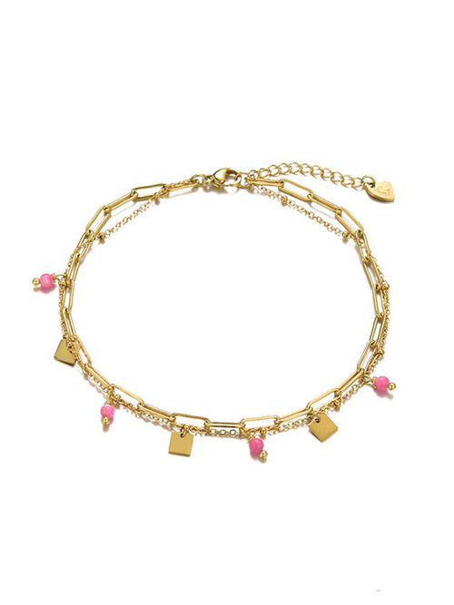 Enkelbandje | Dubbel met roze bedeltjes