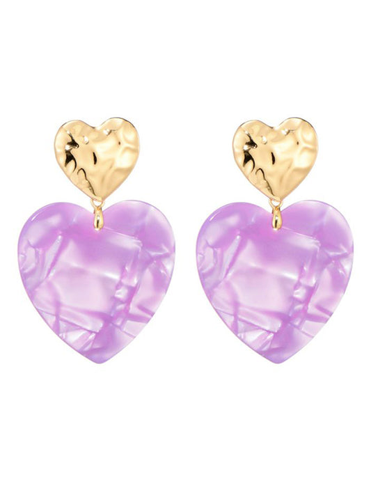 Statement oorbellen met paarse hart