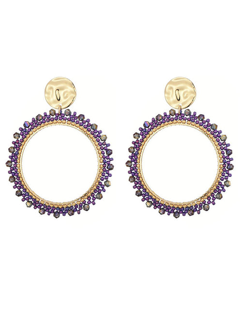 Goudkleurige oorbellen met paarse miyuki beads