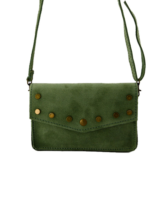 Suede schoudertasje groen