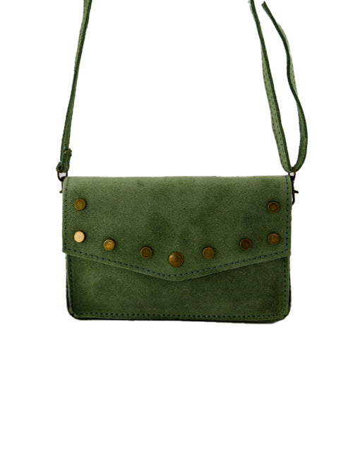 Suede schoudertasje groen